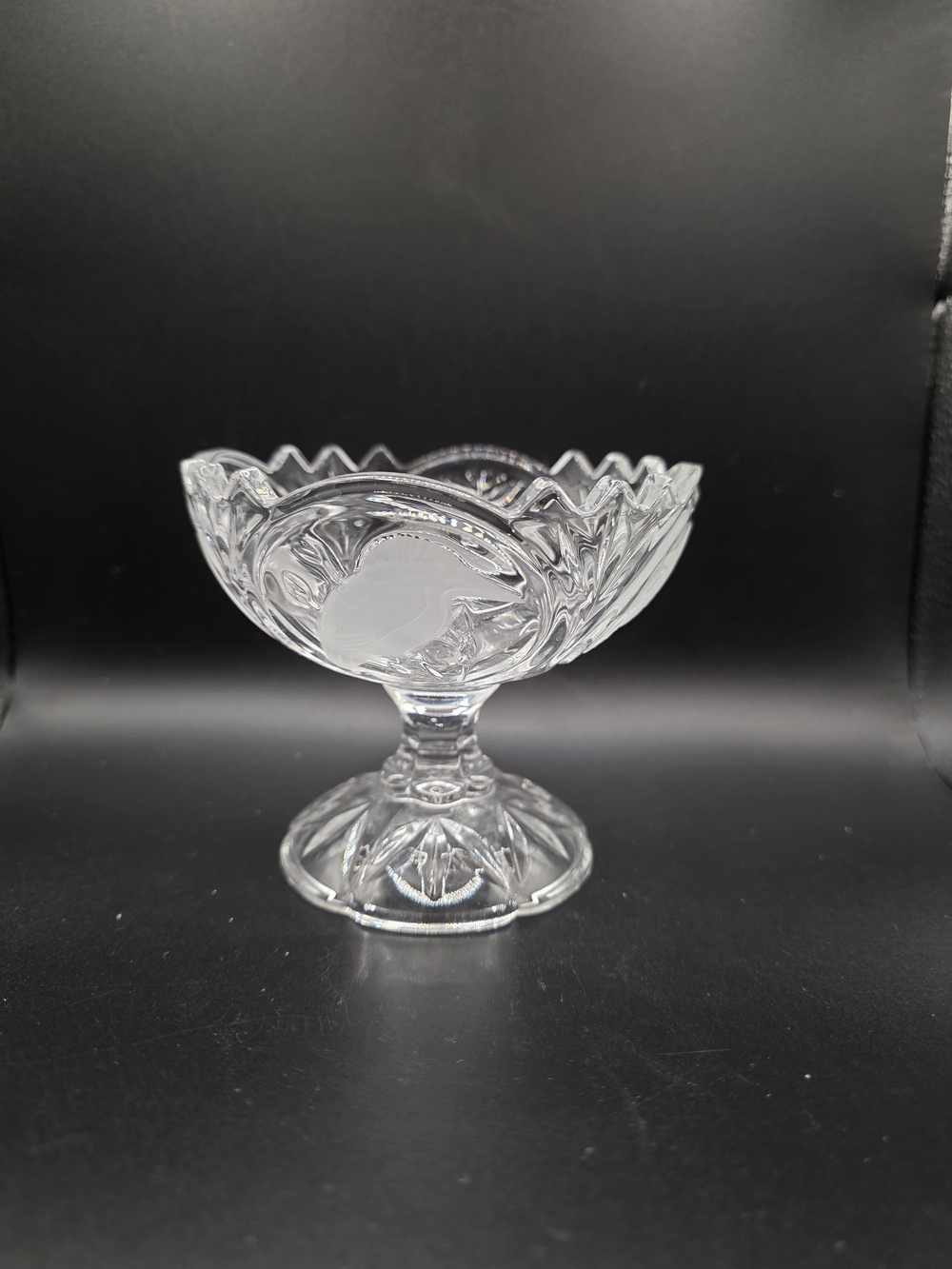 Vintage Cristal d'Arques Frosted Birds Crystal Pedestal Candy Dish